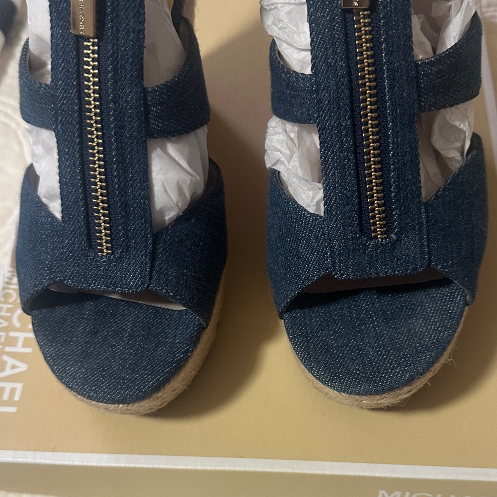 Michael Kors Blue Jean Wedge Sandals - Picture 4 of 16